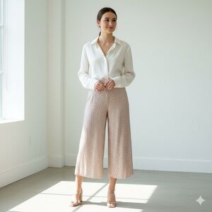 Sparkly rose gold wide leg culotte ankle pants - Small